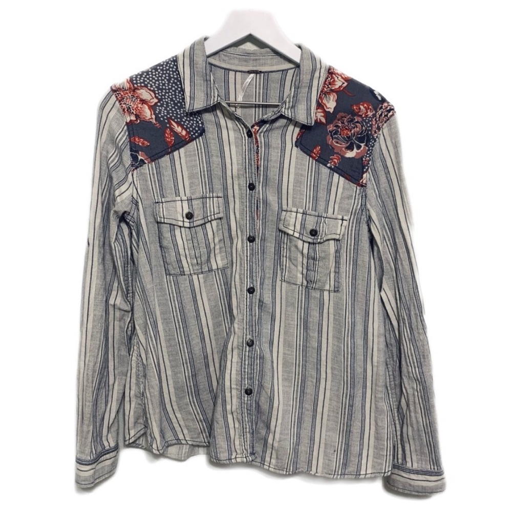 Free People | Striped & Floral Button Up Top